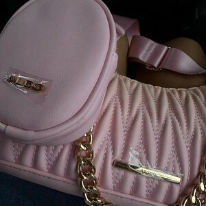 Aldo Pink Quilted Crossbody Bag with Gold Chain